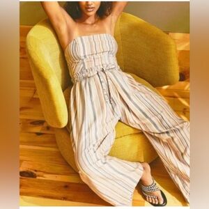 NWOT FP Roaming Shores strapless jumpsuit stripes barrel legs size pocket XS‎